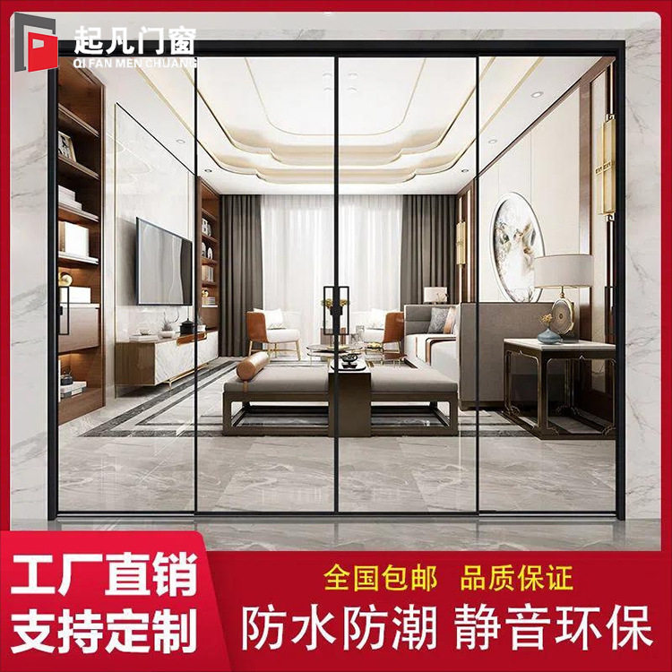 折叠门厨房推拉隔断极窄阳台吊轨门玻璃门卫生间铝合金移门推拉式图片