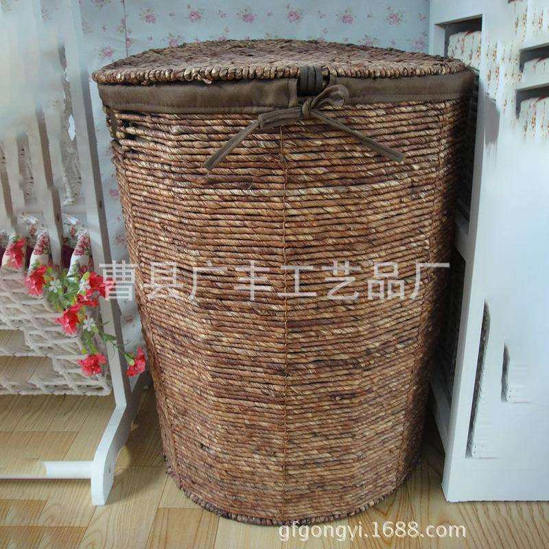 圆形脏衣篮带盖洗衣篓韩式田园编织洗衣篓脏衣篮