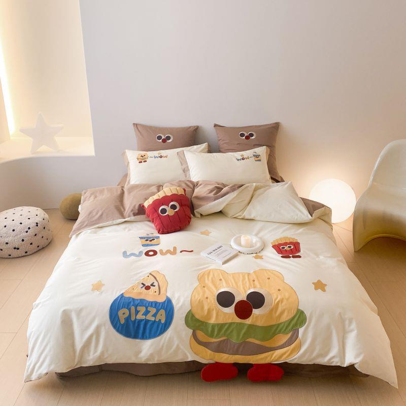 卡通全棉水洗棉四件套可爱刺绣纯棉儿童三件套床上用品床单被套