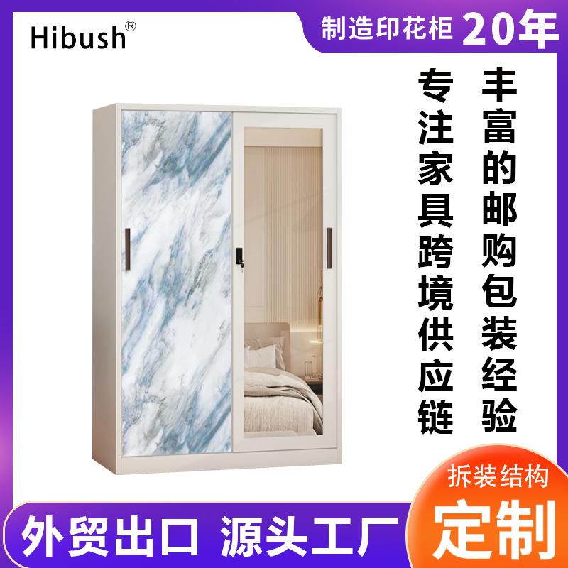 外贸工厂印花衣柜家用推拉移门钢制更衣柜卧室儿童收纳储物柜