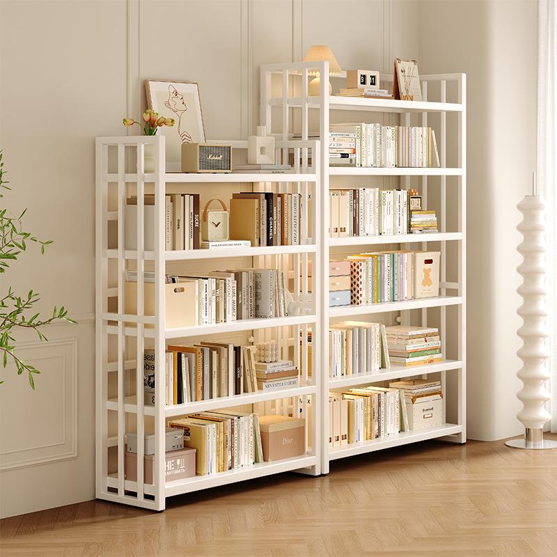 奶油风钢制书柜儿童书架客厅收纳铁艺展示架子置物架落地一体靠墙