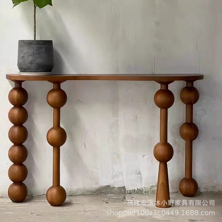 法式实木玄关台复古木质走廊条案桌高脚中古风过道桌子长条艺术桌