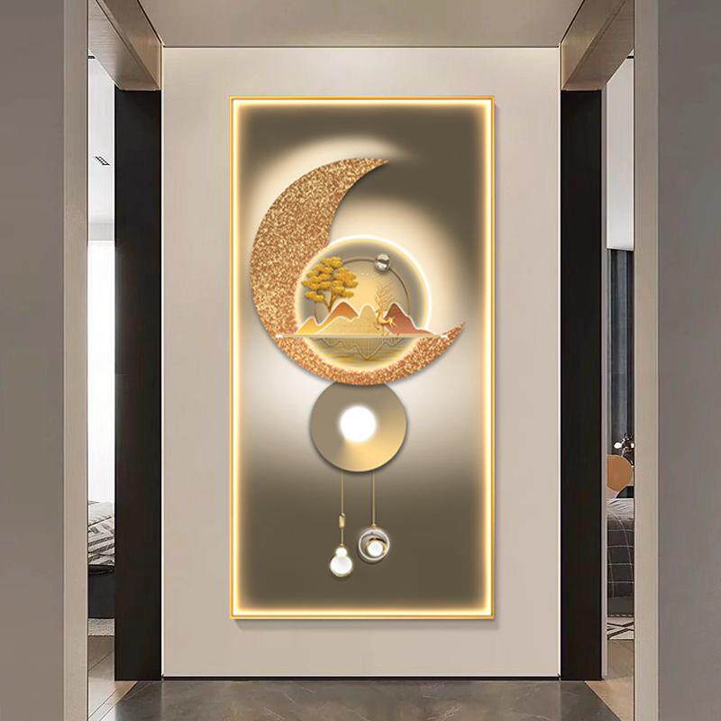 入户玄关装饰画LED灯艺术客厅走廊过道挂画现代简约轻奢麋鹿壁画
