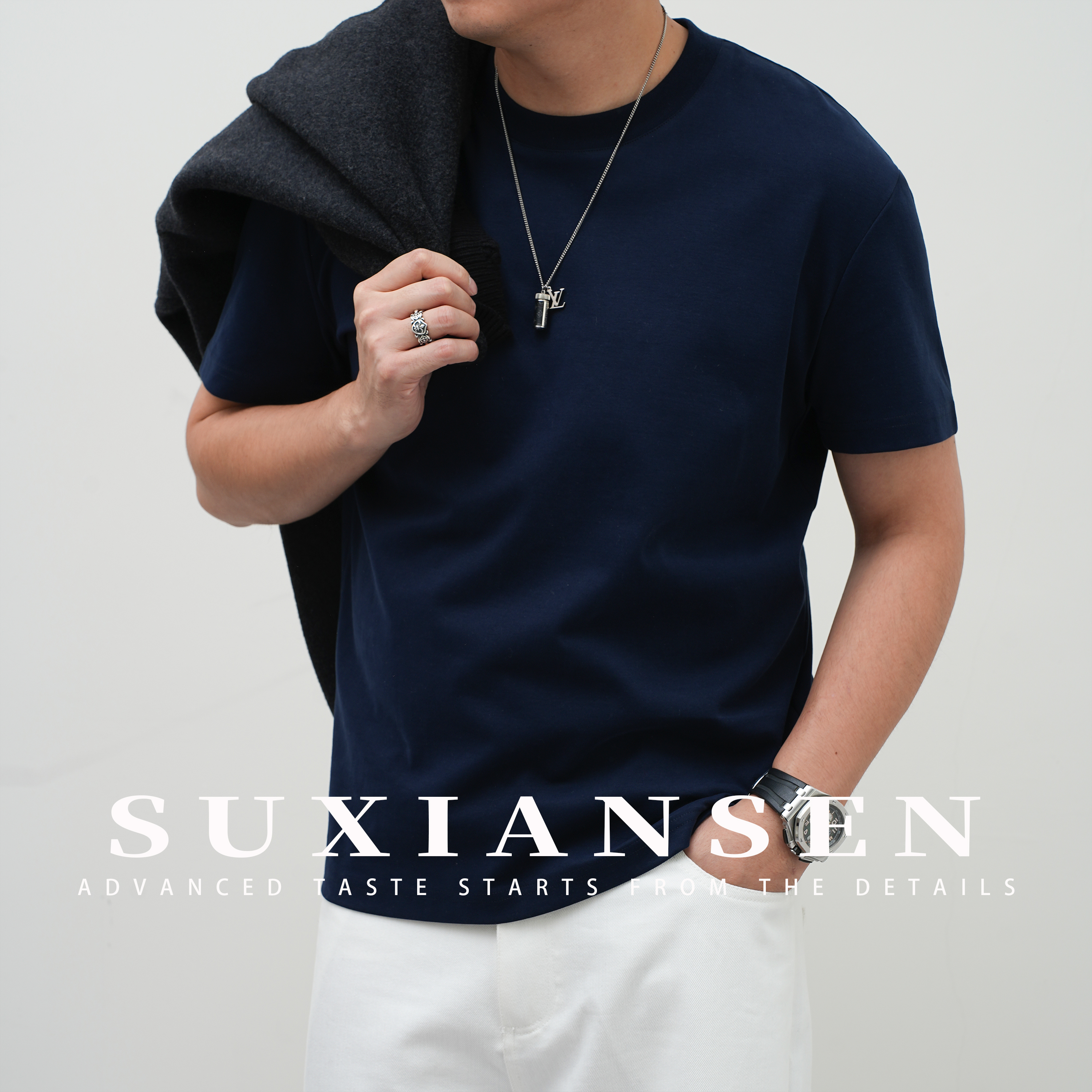 【大头叔叔】秋季简约纯色百搭透气圆领宽松休闲男T恤短袖DDT7130