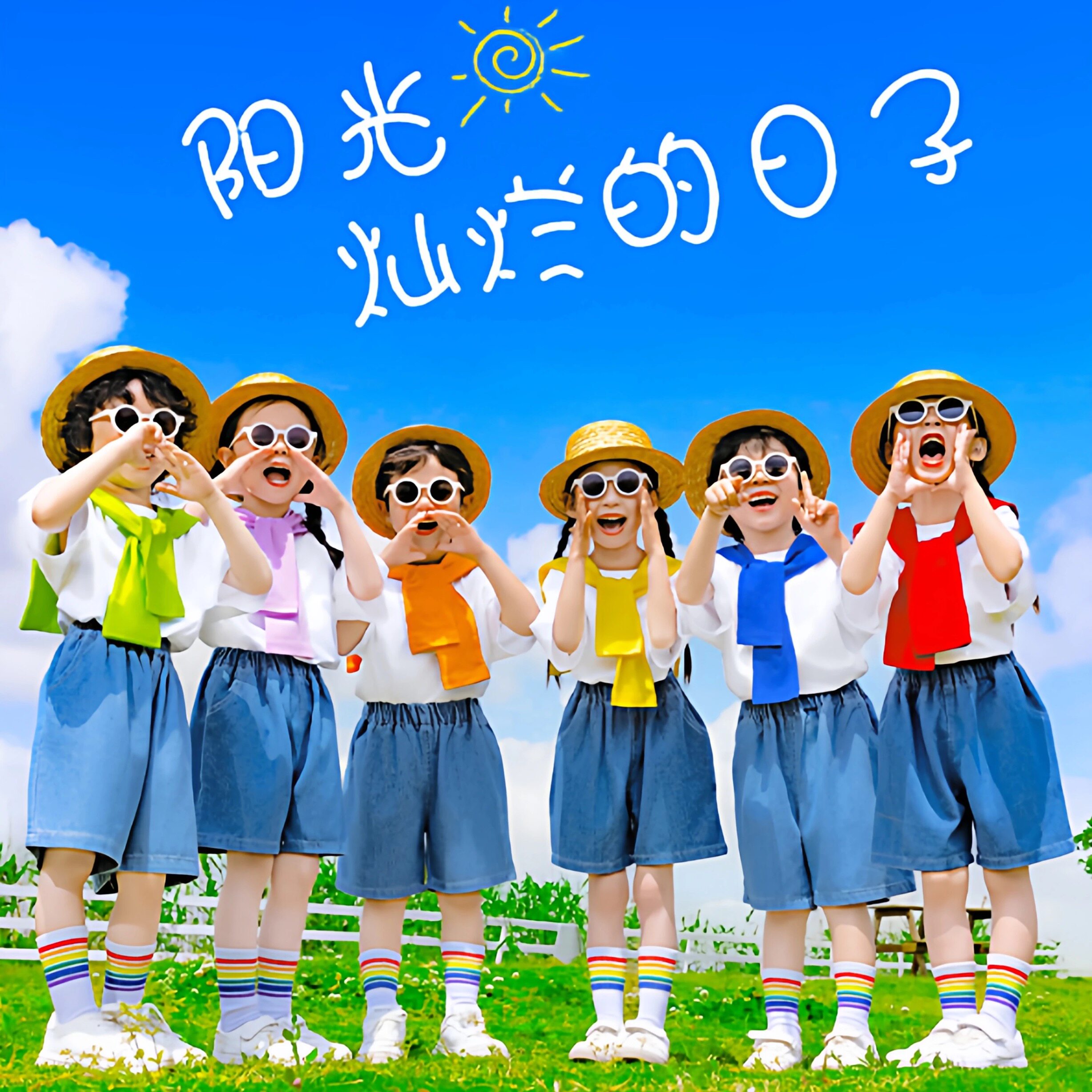 六一儿童节演出服装幼儿园毕业照糖果色披肩新款小学生啦啦队表演