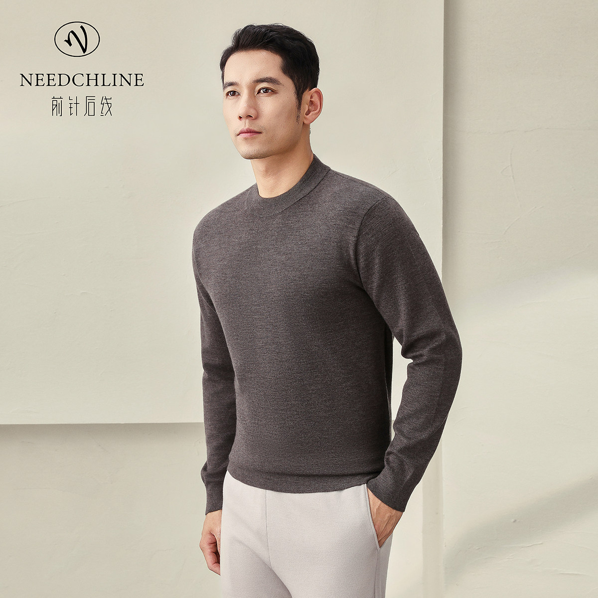 前针后线男士100%山羊绒半高领加厚长袖男款秋冬保暖男装圆领精纺