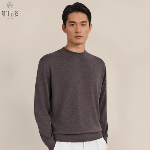 100%纯羊绒衫低圆领男装