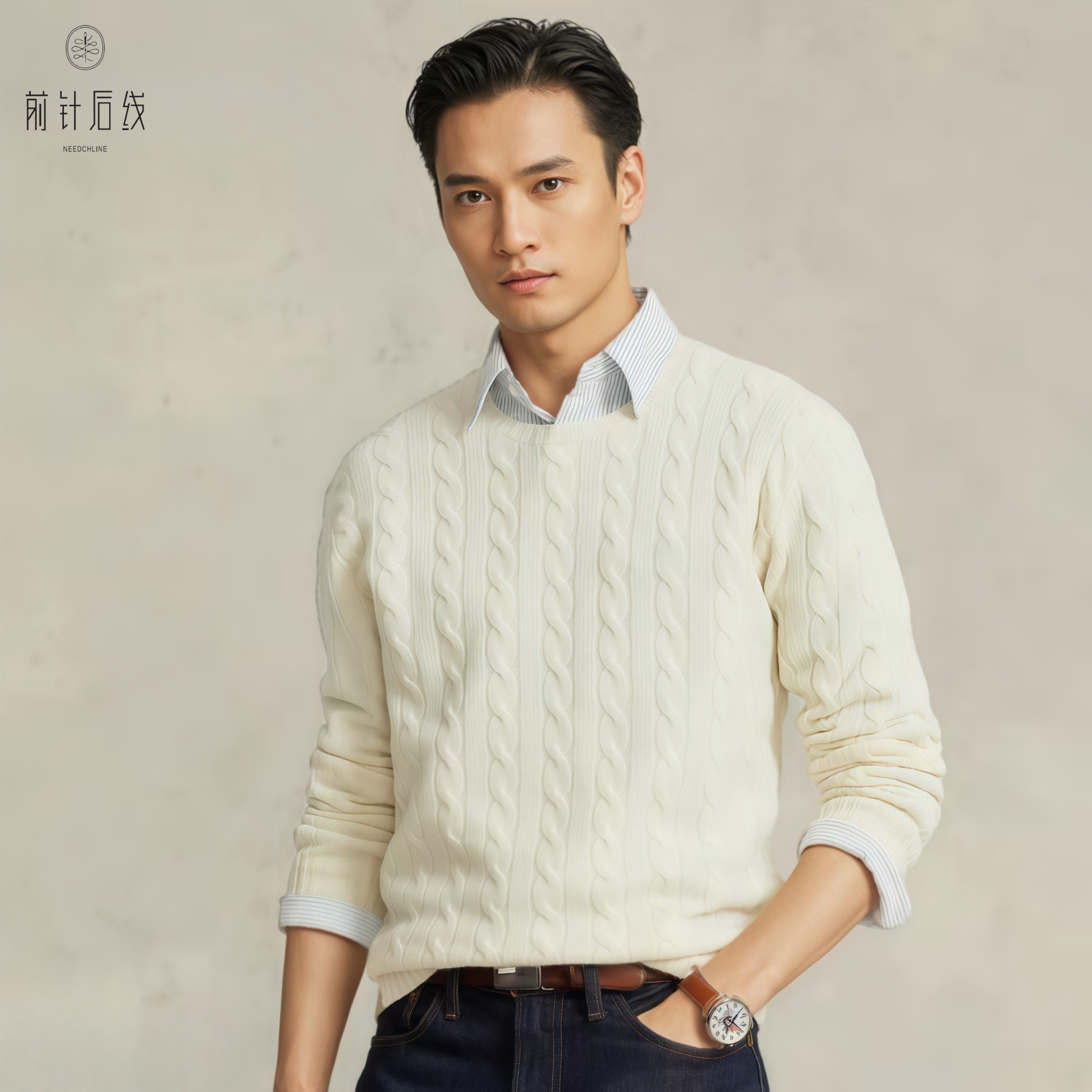 前针后线100纯羊绒男士圆领厚款秋冬保暖针织绞花商务男纯色男款,男装,羊绒套衫,淘宝优惠券,粉丝福利购,淘宝优惠卷