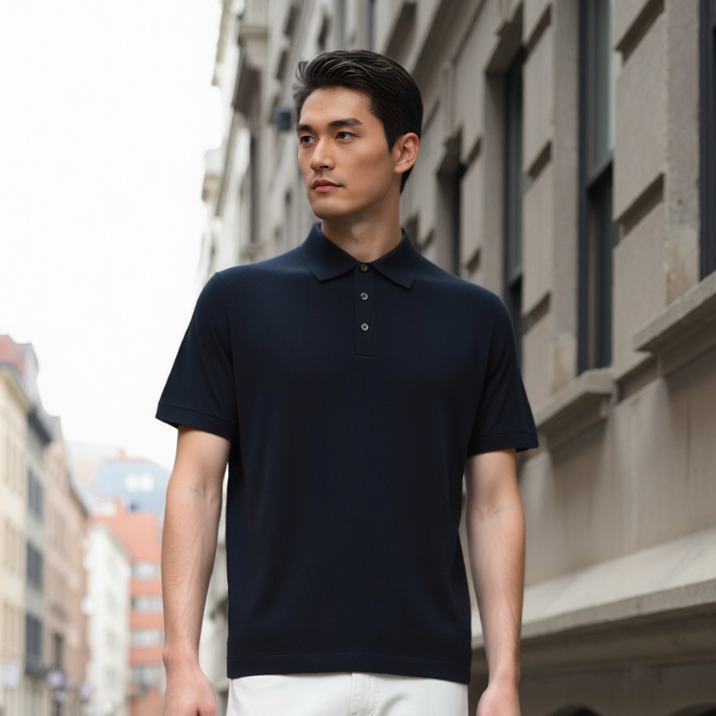 桑蚕丝羊绒polo衫翻领短袖男士春季上新轻奢男款高级感上衣男装