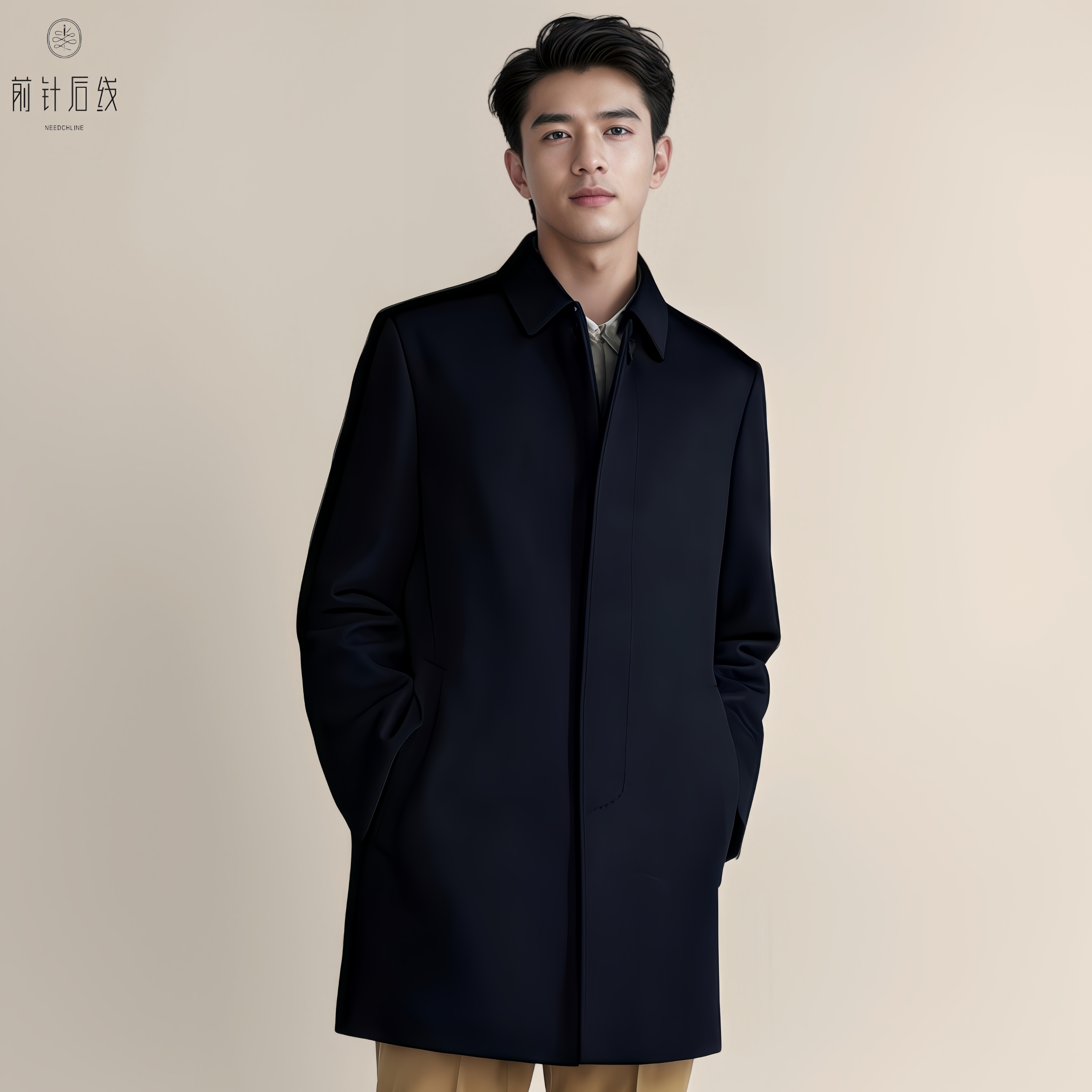 100%纯山羊绒翻领大衣男款