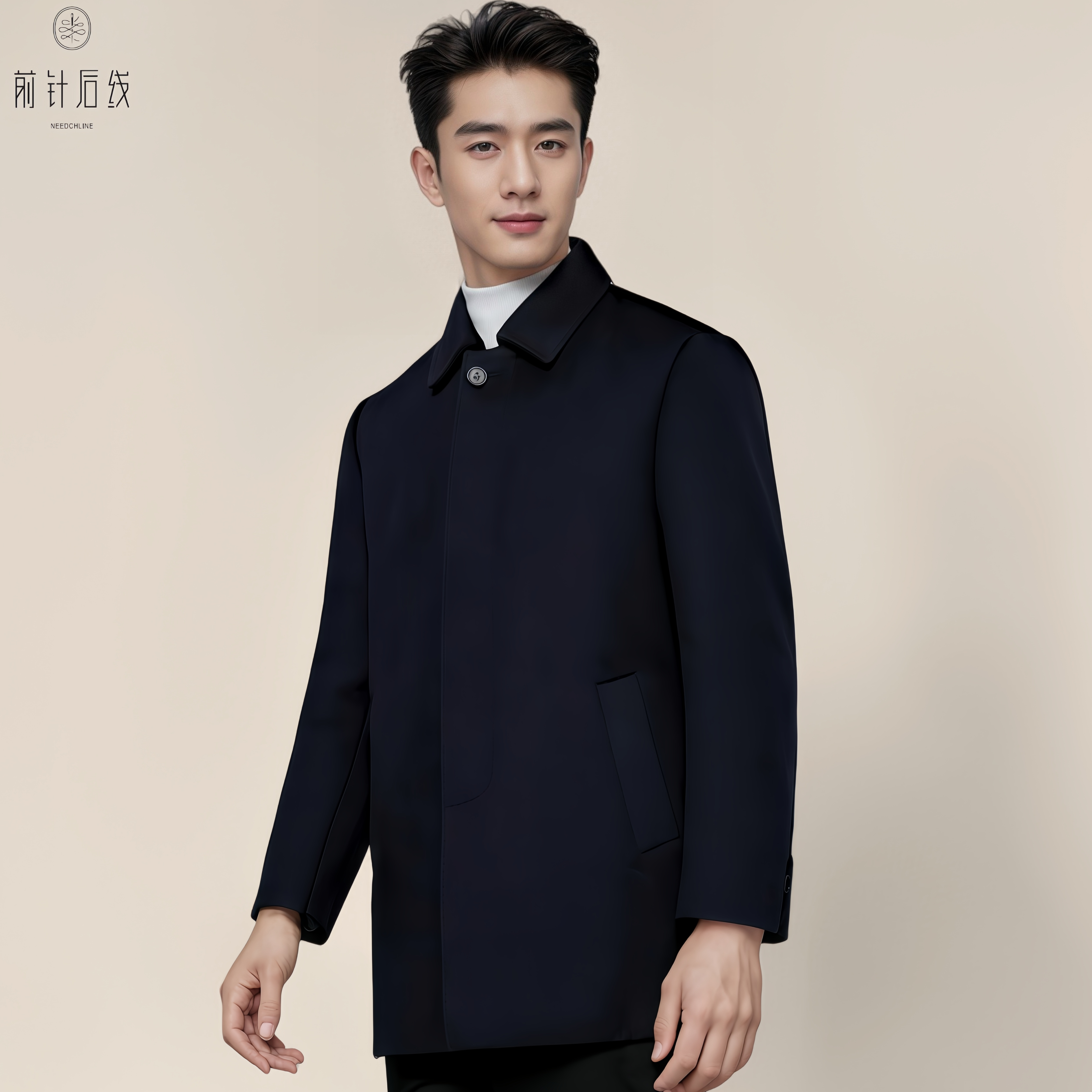 100%纯山羊绒翻领大衣男款