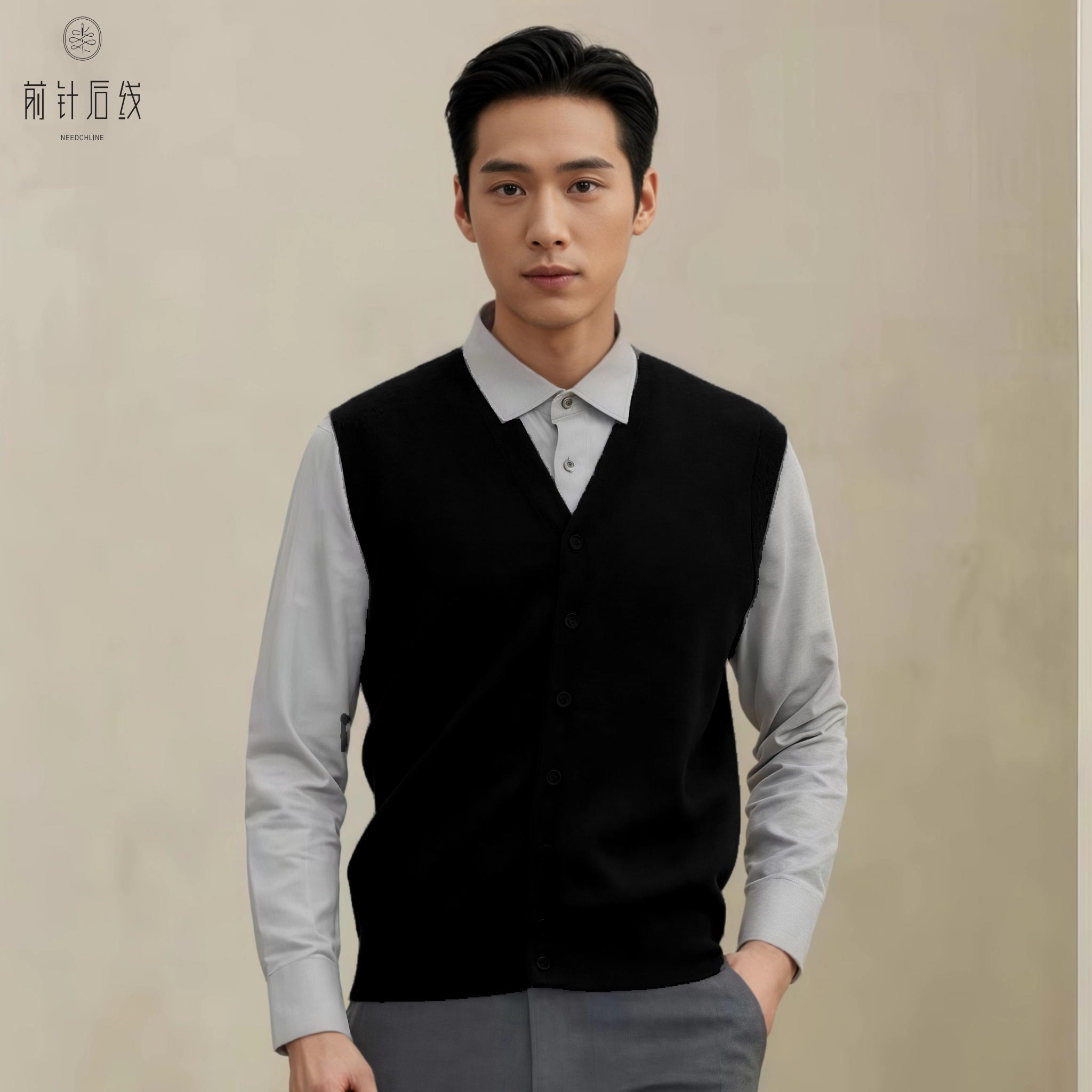 100%纯羊绒衫男士V领纽扣马甲开衫精纺品质商务保暖男装秋冬,男装,羊绒背心,淘宝优惠券,粉丝福利购,淘宝优惠卷