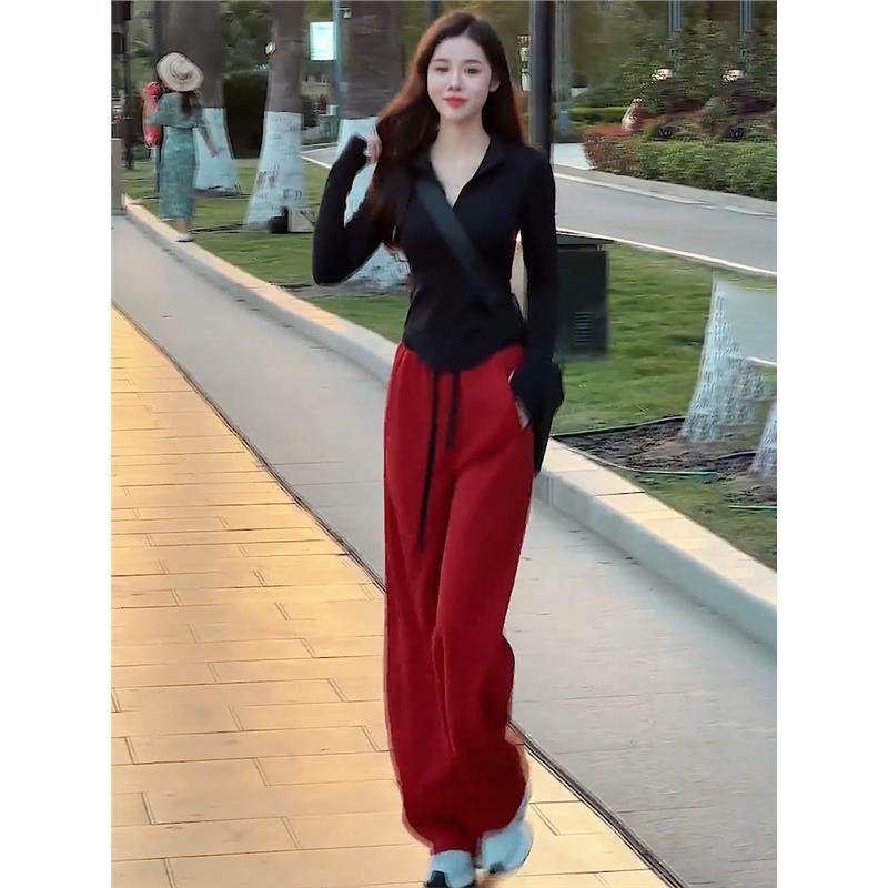 ROUMIKL春秋穿搭一整套修身显瘦长袖开衫阔腿裤休闲运动服跑步时