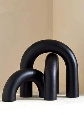 现代简约ins侘寂风木质拱形门U型环家居装饰客厅电视柜玄关桌摆件