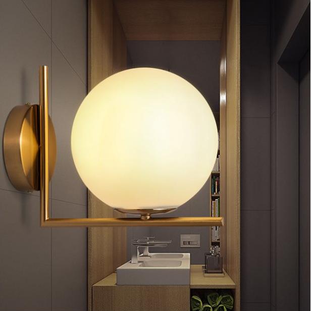 现代简约北欧卧室书房床头走廊铁艺电镀卧室墙灯玻璃圆球LED壁灯