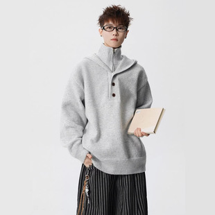 LISLAND|老钱风假两件高领毛衣外套男冬季高级感连帽针织衫-H