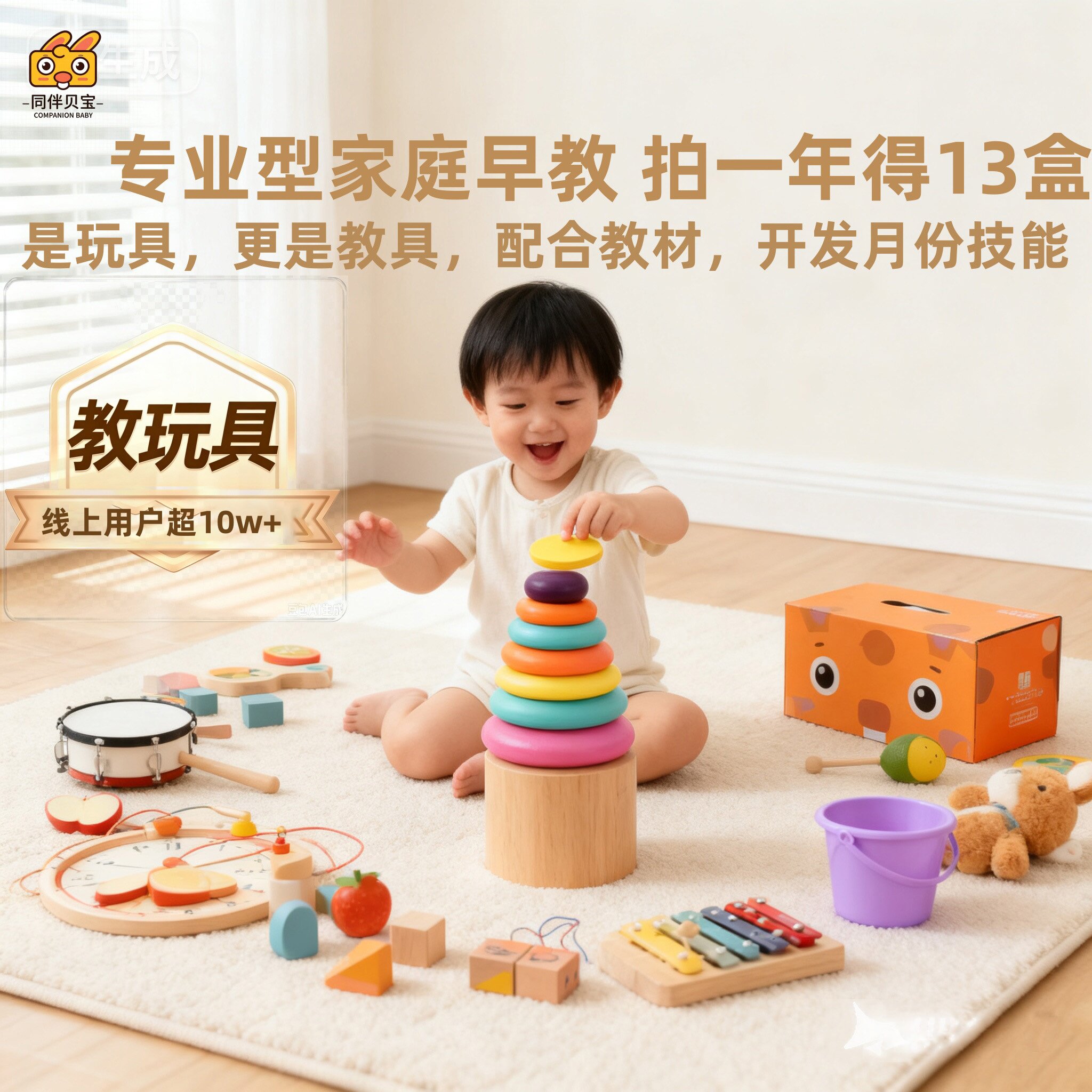 同伴贝宝家庭早教玩具蒙氏灵巧虎年幼儿宝宝0-3岁月龄盒子【3年】