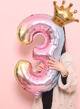 小红书ins渐变彩虹数字皇冠气球男孩女孩宝宝生日派对背景墙装饰