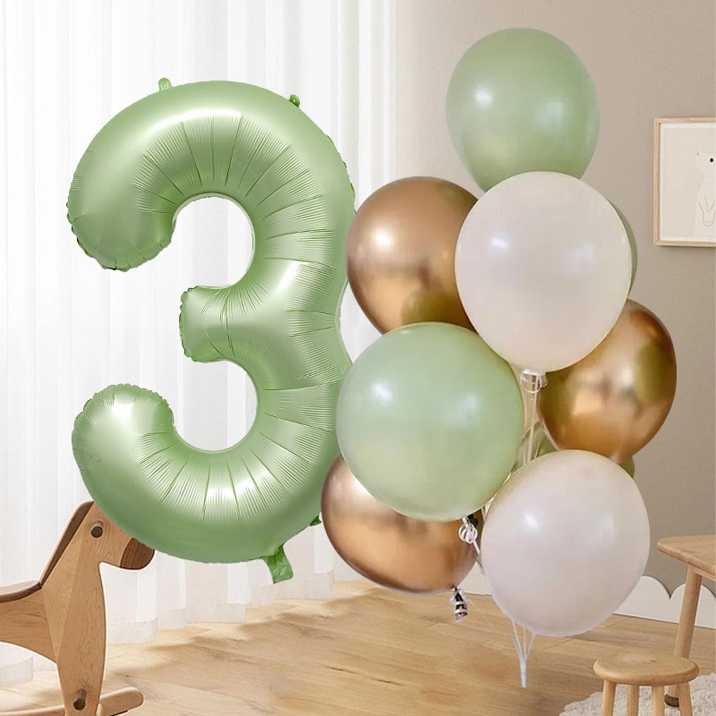 韩系ins小清新40寸橄榄绿数字气球套装儿童生日派对场景布置拍照