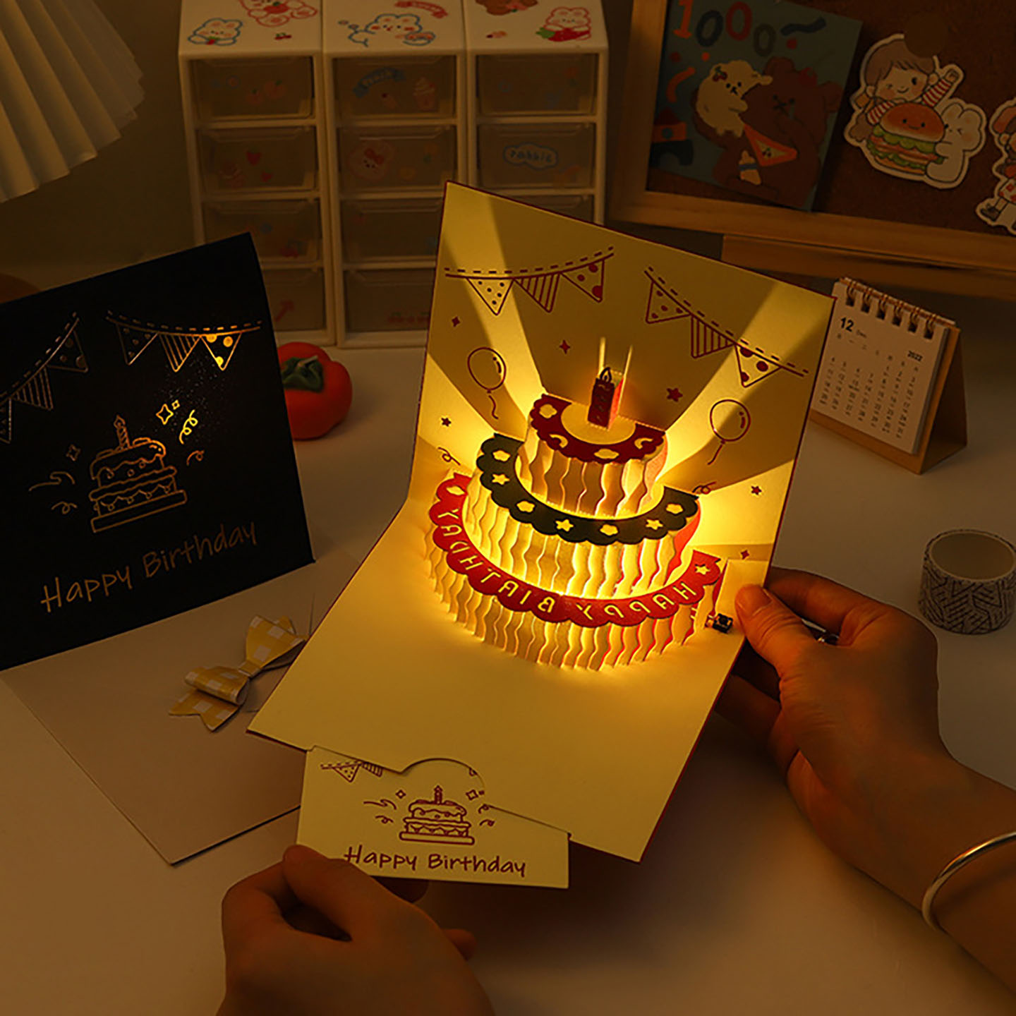 小红书灯光ins生日礼物创意可爱立体贺卡3d蛋糕祝福卡片拍照道具