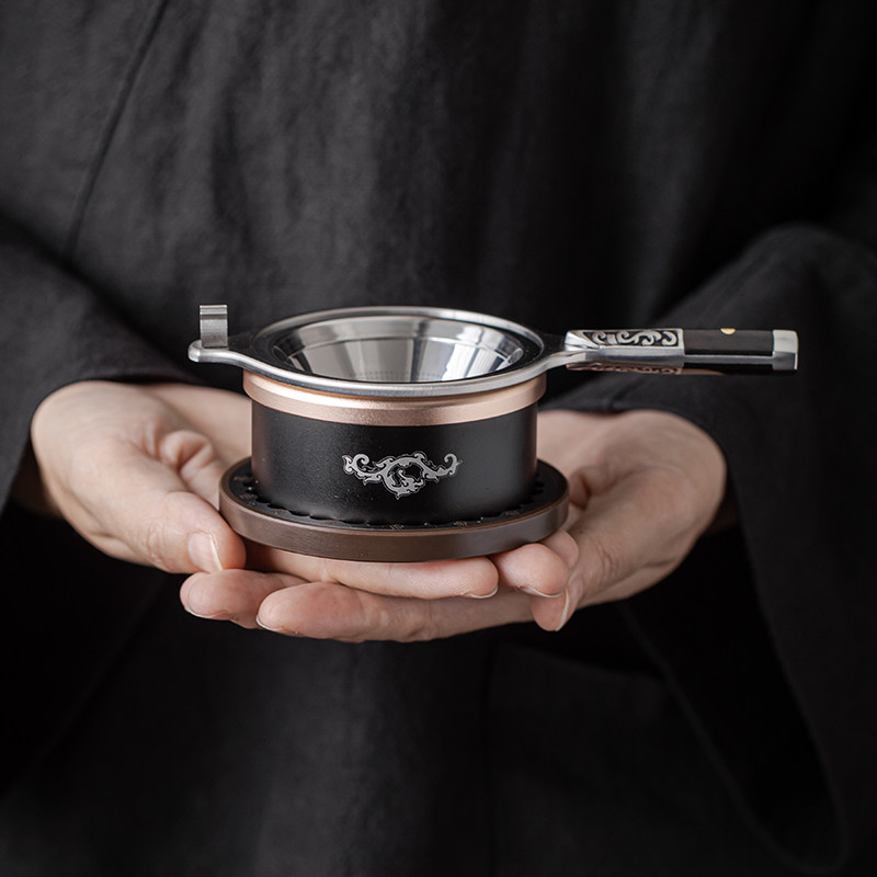 土焱传不锈钢茶漏滤茶器过滤网黑檀滤茶器托茶水分离器茶道零配件