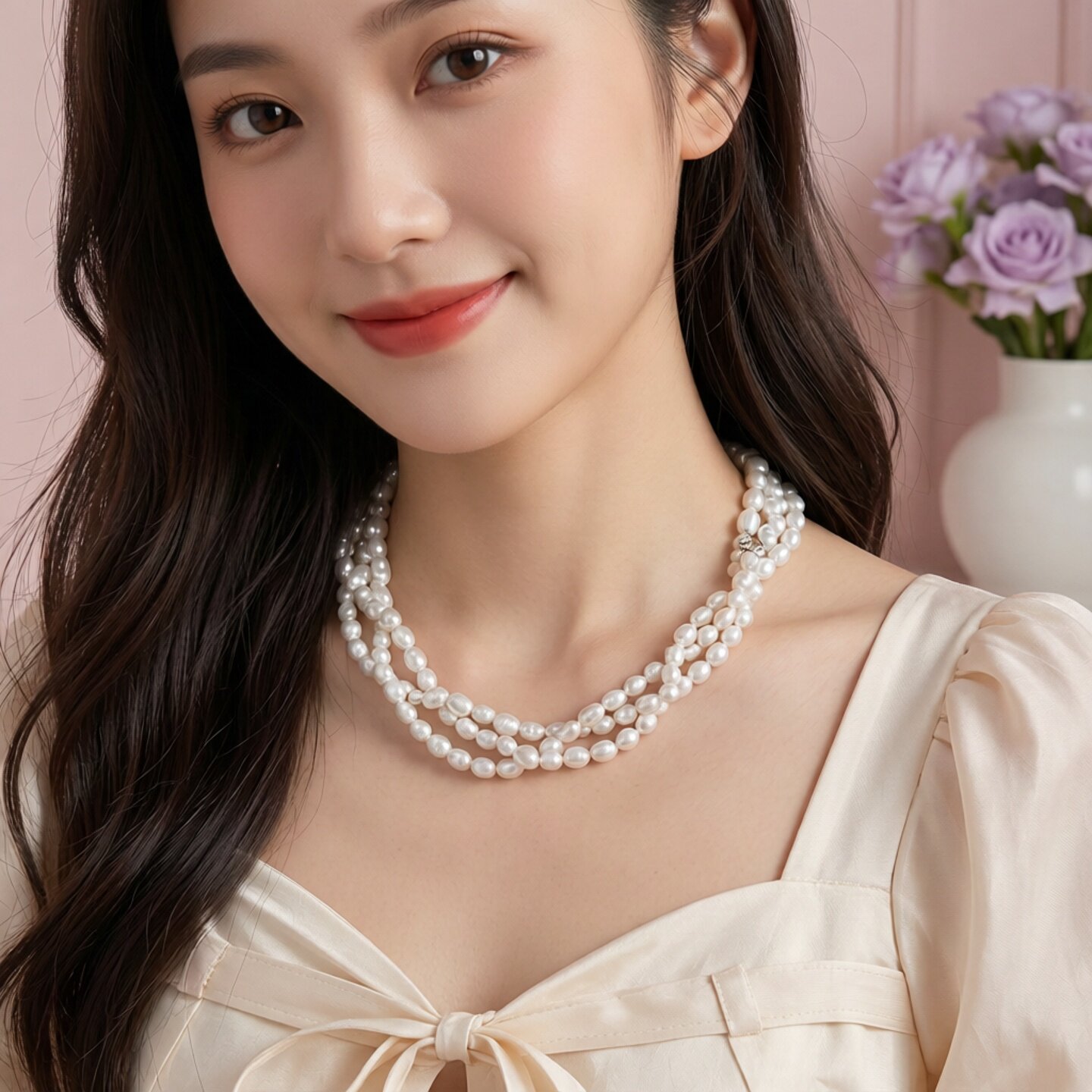 黛生珍珠淡水珍珠三层项链礼服女
