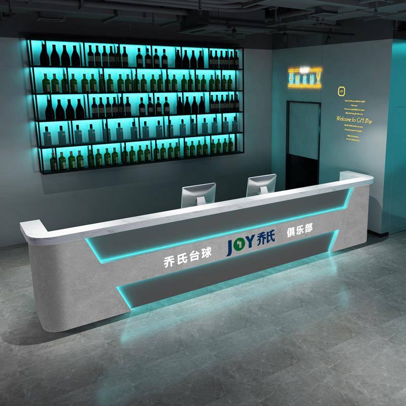 复古工业风台球厅收银台酒吧吧台转角餐厅健身房前台接待柜台定制