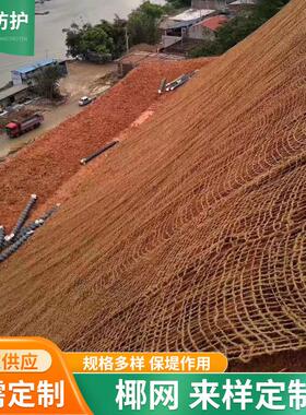 路边坡绿化防护椰网CF网荒坡治理椰纤维网生态护坡喷播椰丝毯