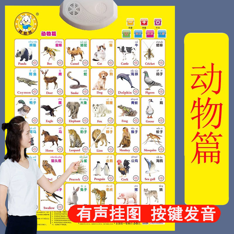 有声挂图儿童早教启蒙墙贴幼儿益智挂画认识动物水果蔬菜人物称呼