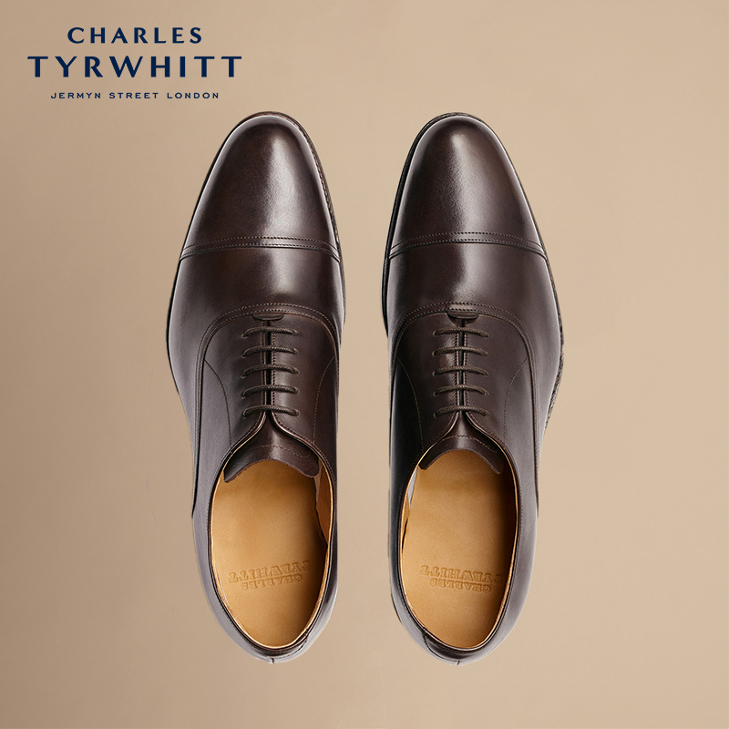 【100%牛皮】CHARLES TYRWHITT新款男士商务深巧克力色真皮牛津鞋