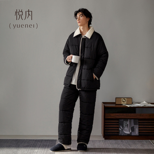 悦内睡衣男士冬季冬天法兰绒三层夹棉袄加厚保暖家居服男款可外穿