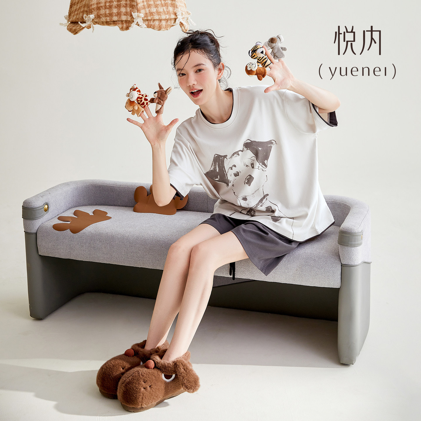 悦内带胸垫睡衣女夏季夏天薄款短袖短裤纯棉家居服圆领套头可外穿