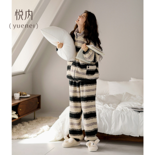 悦内睡衣女秋冬款 半边绒加厚加绒珊瑚绒家居服保暖可外穿出门 冬季
