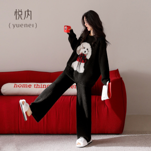 悦内半边绒睡衣女款 冬天珊瑚绒家居服保暖毛绒套头可外穿狗狗 冬季