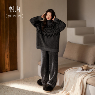 珊瑚绒保暖加厚加绒家居服费尔岛 冬天款 悦内半边绒睡衣女款 秋冬季