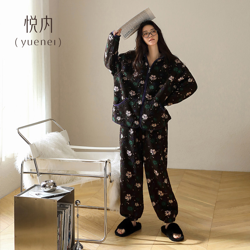 悦内睡衣女款冬季冬天法兰绒加绒加厚珊瑚绒家居服美拉德时尚提花,女士内衣/男士内衣/家居服,睡衣/家居服套装,淘宝优惠券,粉丝福利购,淘宝优惠卷