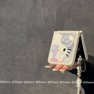 lhiaun 点钻卡通kitty猫适用三星zflip6折叠屏purax阔屏手机壳pocket2新小米Mixflip可爱p50pocket蝴蝶结 新款