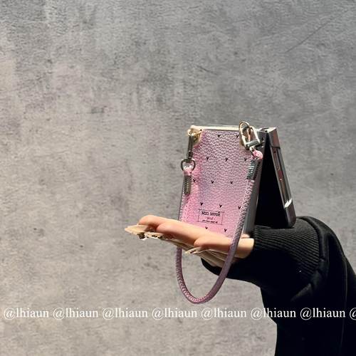 ins风小爱心皮纹折叠屏手机壳