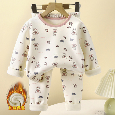 儿童保暖内衣套装加绒加厚a类女童保暖衣一体绒男童秋衣秋裤睡衣