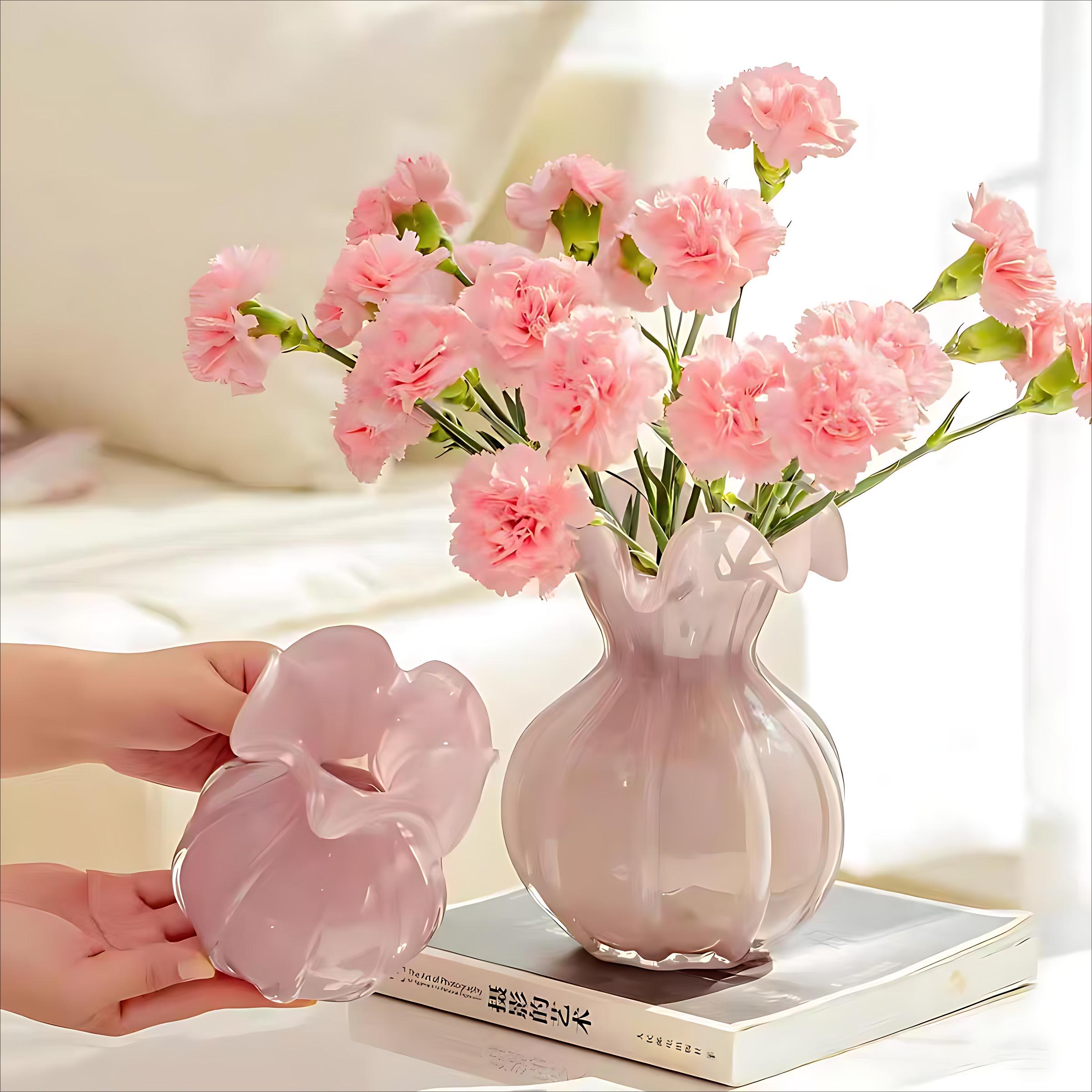 粉色水晶花瓶客厅插花玻璃水培摆