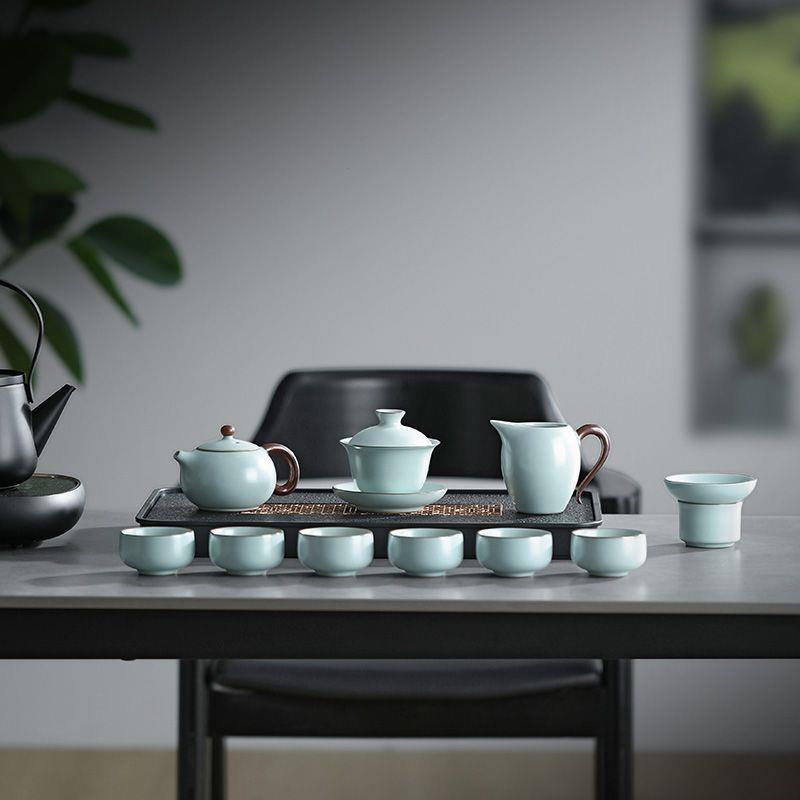 天青汝窑茶具一套装办公