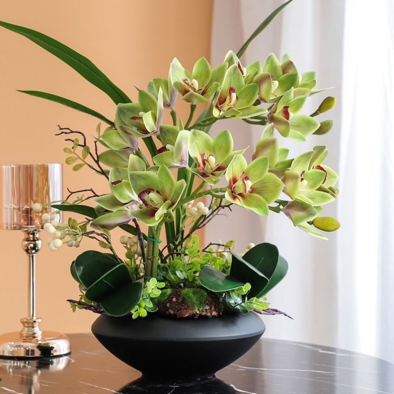 中式型手感蕙兰花仿真花高档客厅摆放花仿真兰花装饰假花盆栽套装