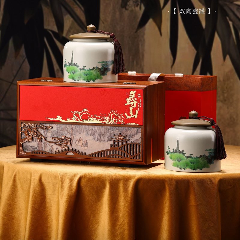 新款木纹复古陶瓷罐茶叶包装盒高档空礼盒绿茶红茶白茶可定做logo