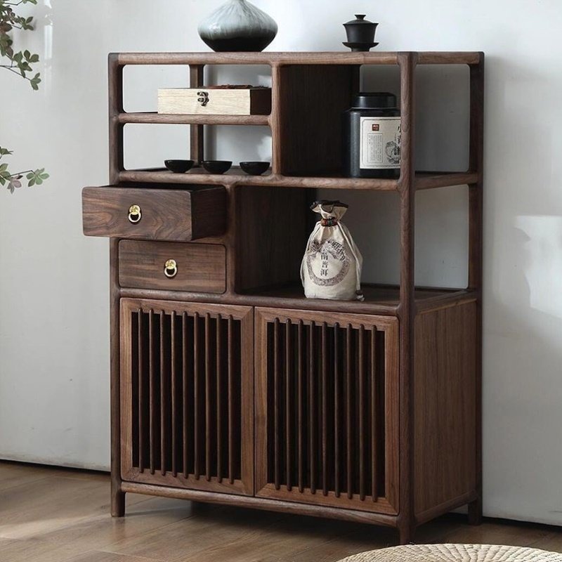 新中式博古架胡桃木小型实木多宝阁客厅茶叶置物柜家用复古展示柜