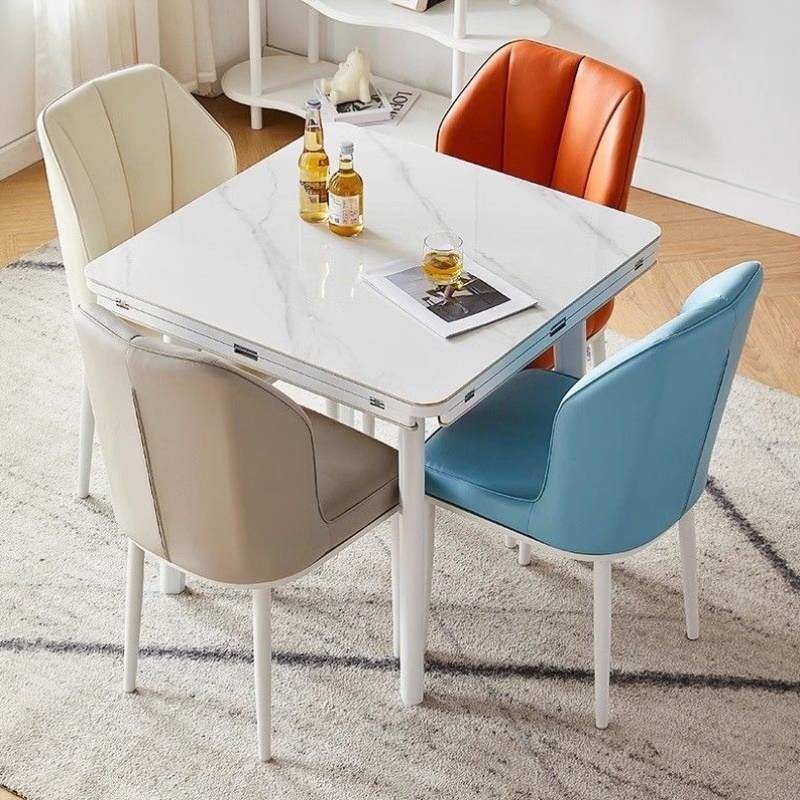 方变圆意式岩板餐桌椅组合伸缩家用小户型实木饭桌折叠电磁炉餐桌