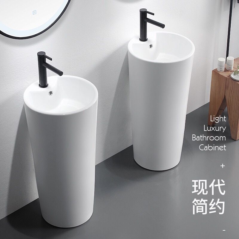 简约洗手盆圆形立柱盆 一体连体陶瓷洗手盆 家用卫生间洗脸盆面盆