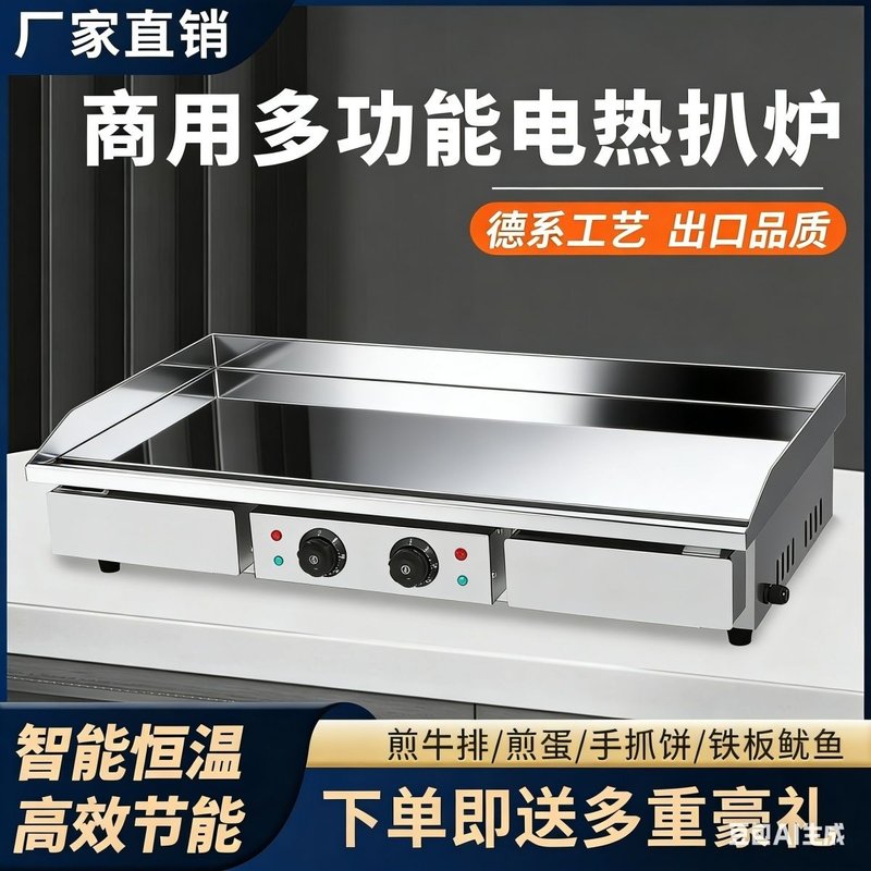 镜面电扒炉加大接油盒商用平扒炉煎牛排铁板鱿鱼手抓饼镀铬多功能