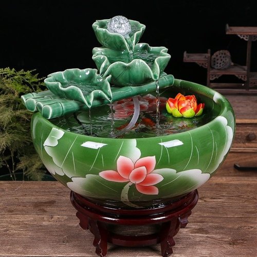 景德镇陶瓷鱼缸客厅喷泉桌面流水鱼缸 家用小型风水鱼缸养鱼盆