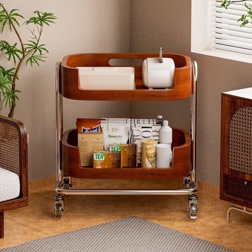 移动置物架零食中古小推车可移动小户型现代简约中式不锈钢推车