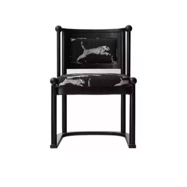 法式复古橡胶木豹纹定制整装实木餐椅家庭客厅懒人椅豹纹椅子古风